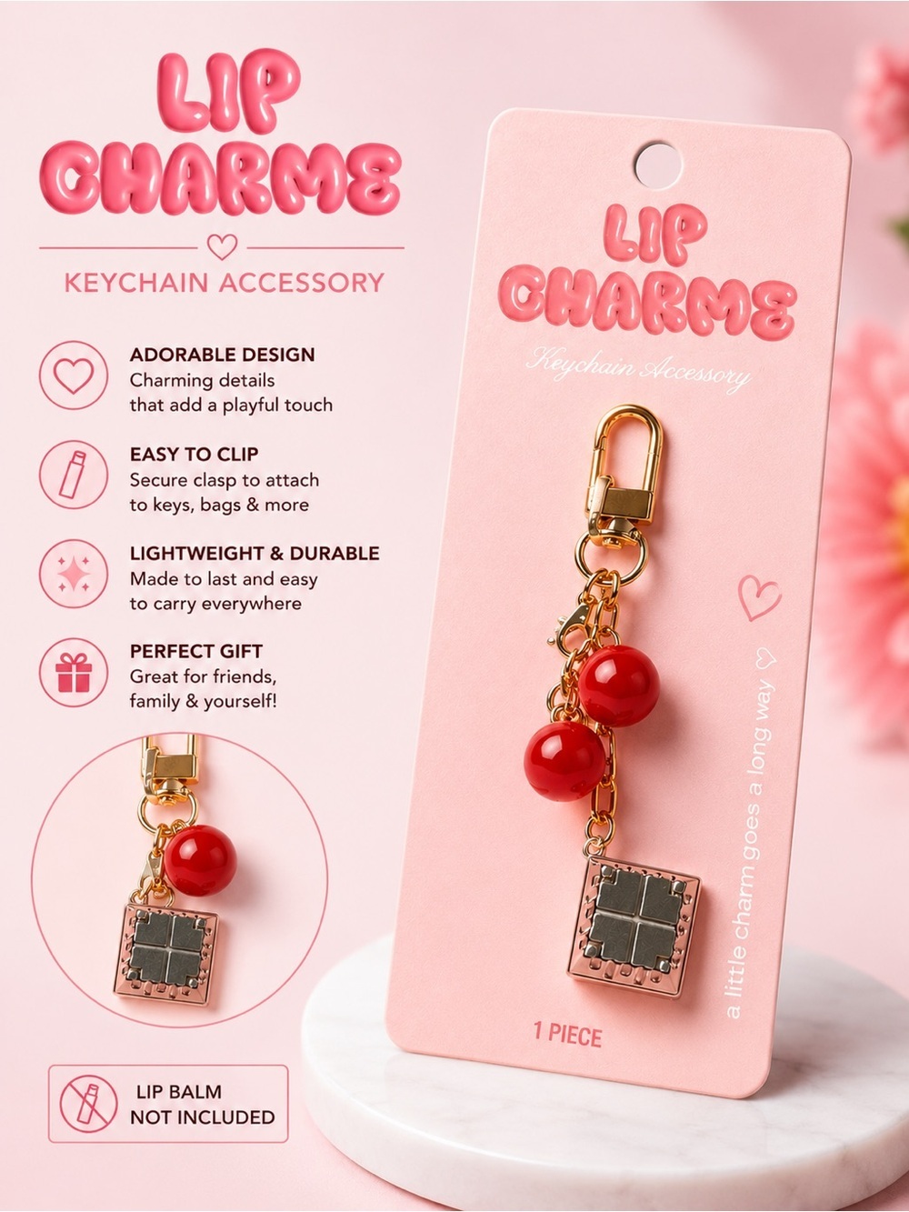 Lip Charms Red Bead Keychain Accessory